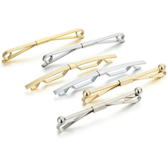 Mens Tie Collar Bar Pin Set Gold Silver Tone Shirt Clip Formal Accessory - Picture 2 of 7